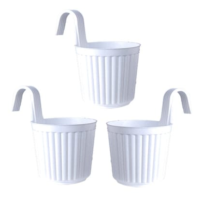 Buy Set of 03 - 7 Inch White Railing Single Hook Hanging Plastic Pot Online | Urvann.com