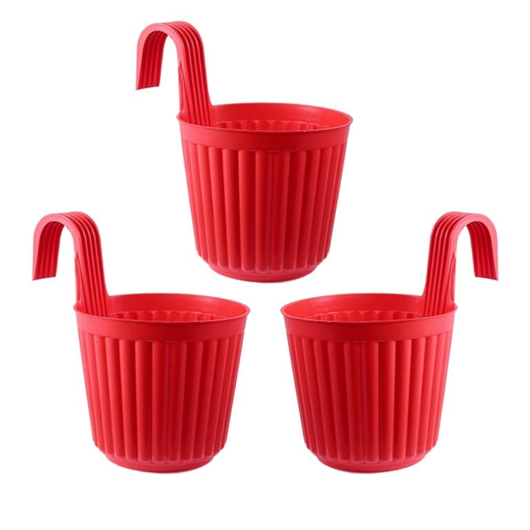 Buy Set of 03 - 7 Inch Red Railing Single Hook Hanging Plastic Pot Online | Urvann.com Set of 03 - 7 Inch Red Railing Single Hook Hanging Plastic Pot