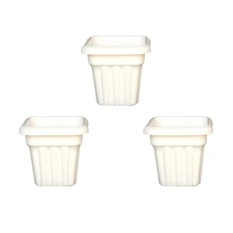 Set of 03 - 10 Inch White Heavy Square Plastic Pot