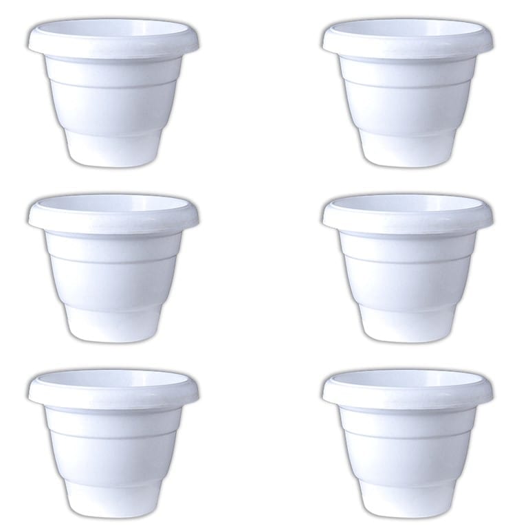 Set of 06 - 12 Inch White Classy Plastic Pot