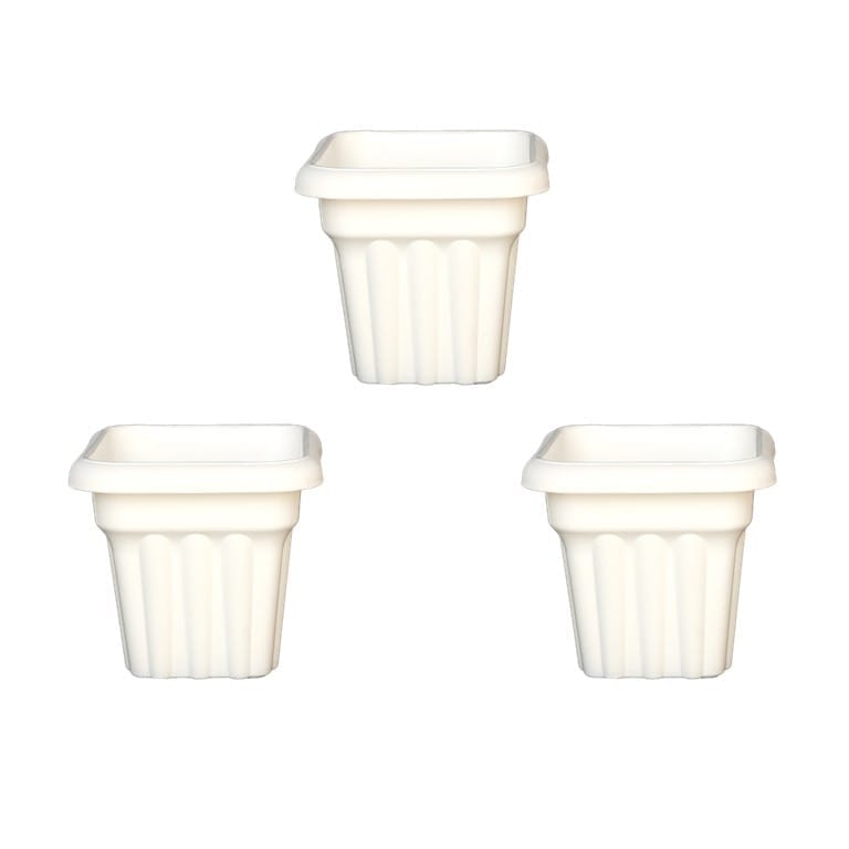 Set of 03 - 8 Inch White Heavy Square Plastic Pot