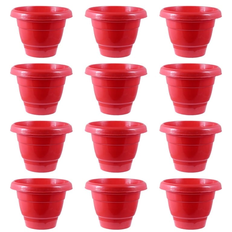 Set of 12 - 8 Inch Terracotta Red Classy Plastic Pot