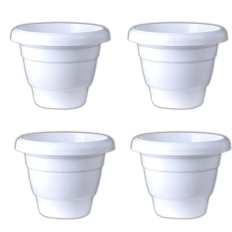 Set of 04 - 8 Inch White Classy Plastic Pot