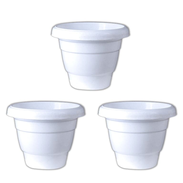Set of 03 - 8 Inch White Classy Plastic Pot