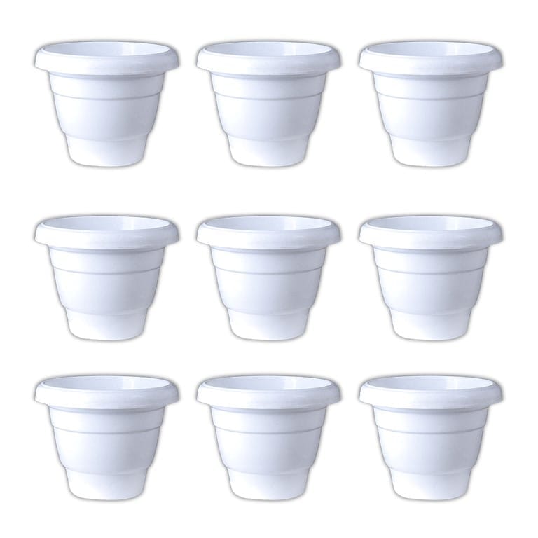 Set of 09 - 8 Inch White Classy Plastic Pot