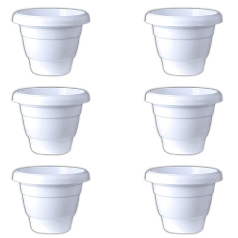 Set of 06 - 12 Inch White Classy Plastic Pot
