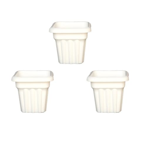 Set of 03 - 8 Inch White Heavy Square Plastic Pots