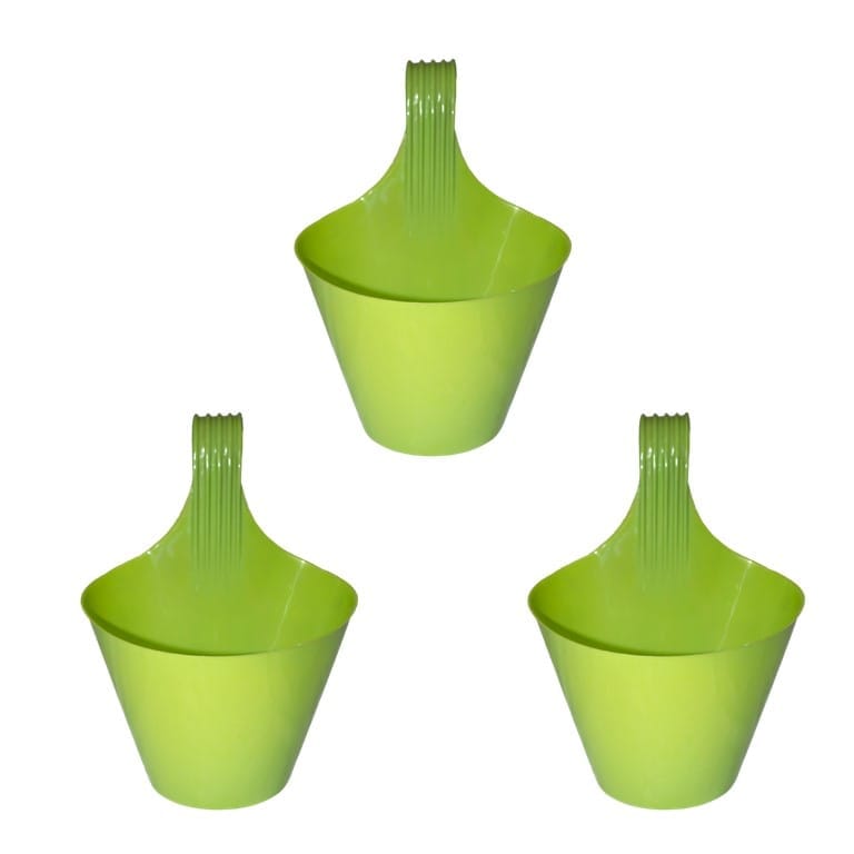 Set of 03 - 8 Inch Green Single Hook Hanging Plastic Pots