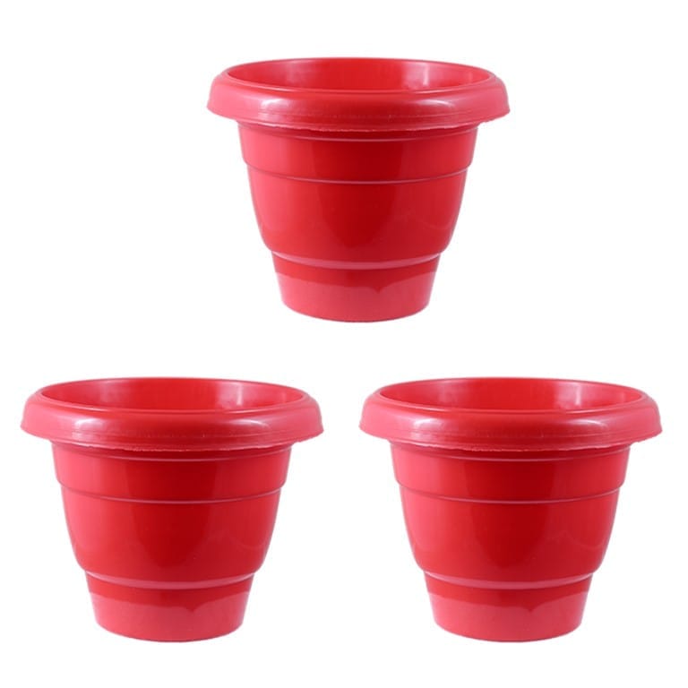 Set of 03 - 8 Inch Terracotta Red Classy Plastic Pot