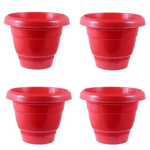 Set of 04 - 10 Inch Terracotta Red Classy Plastic Pot