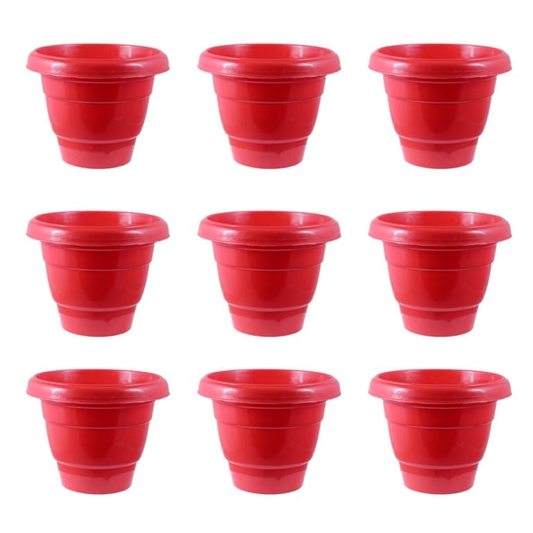 Set of 09 - 12 Inch Terracotta Red Classy Plastic Pot
