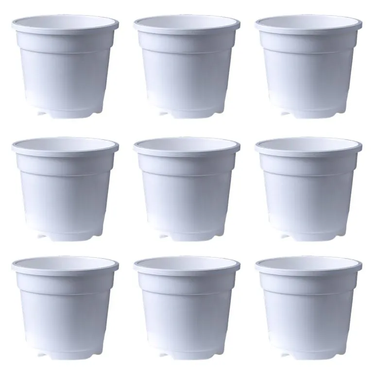 Set of 09 - 10 Inch White Nursery Pots