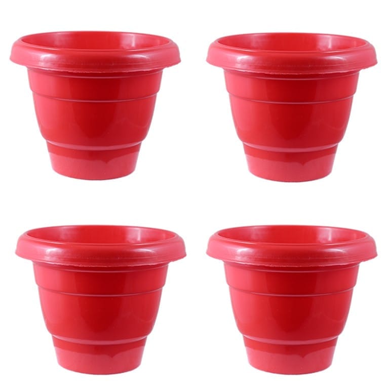 Set of 04 - 10 Inch Terracotta Red Classy Plastic Pots
