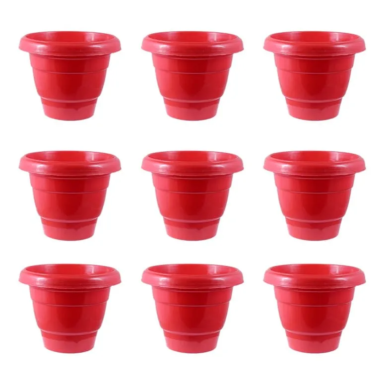 Set of 09 - 12 Inch Terracotta Red Classy Plastic Pots