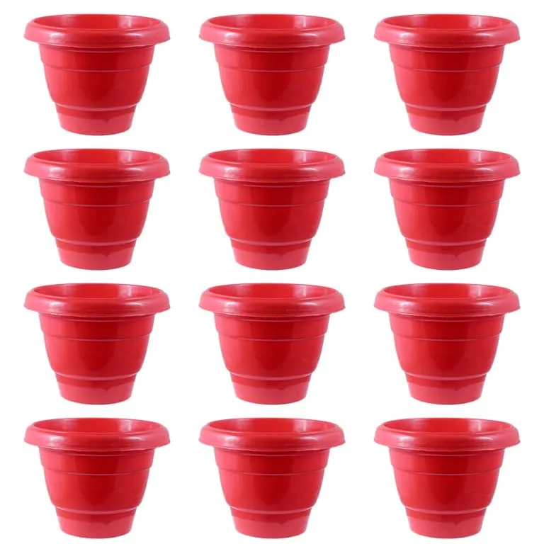 Set of 12 - 12 Inch Terracotta Red Classy Plastic Pots