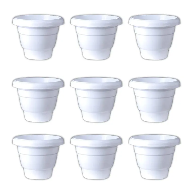 Set of 09 - 14 Inch White Classy Plastic Pots