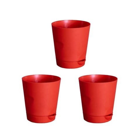 Set of 3 - 4 Inch Red Florence Self Watering Pots