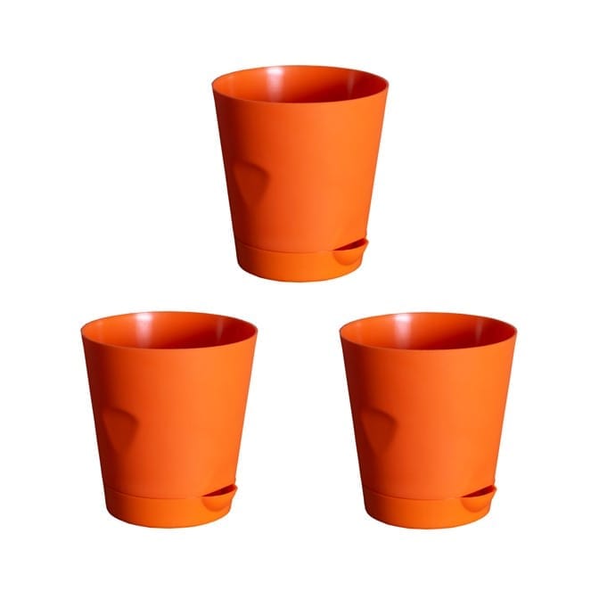 Set of 3 - 4 Inch Orange Florence Self Watering Pot