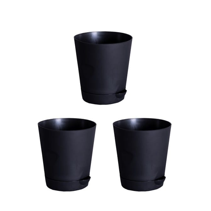 Set of 3 - 4 Inch Black Florence Self Watering Pot