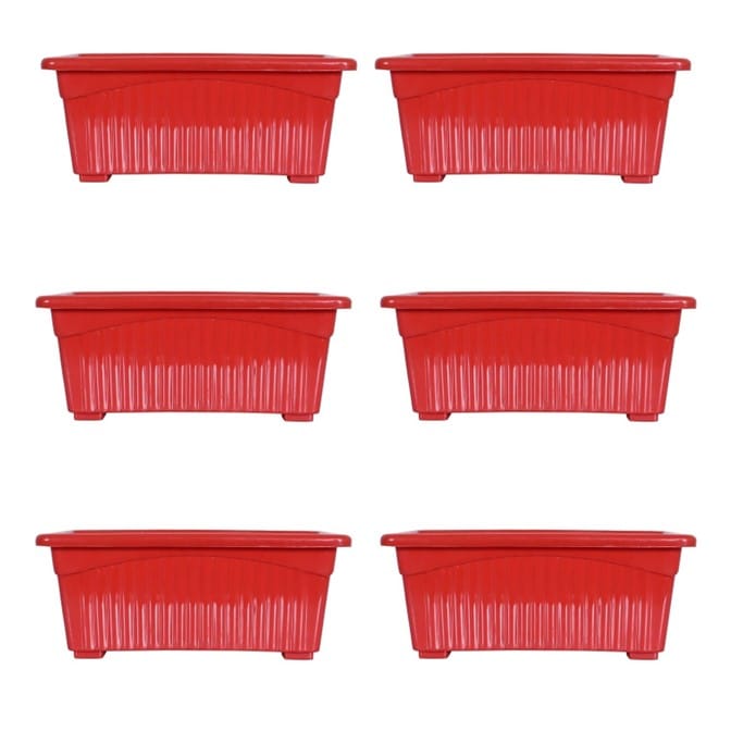 Set of 6 - 14 Inch Red Premium Jupiter Rectangular Window Planter