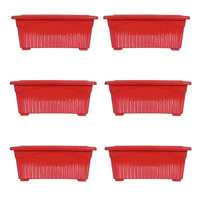Set of 6 - 14 Inch Red Premium Jupiter Rectangular Window Planter