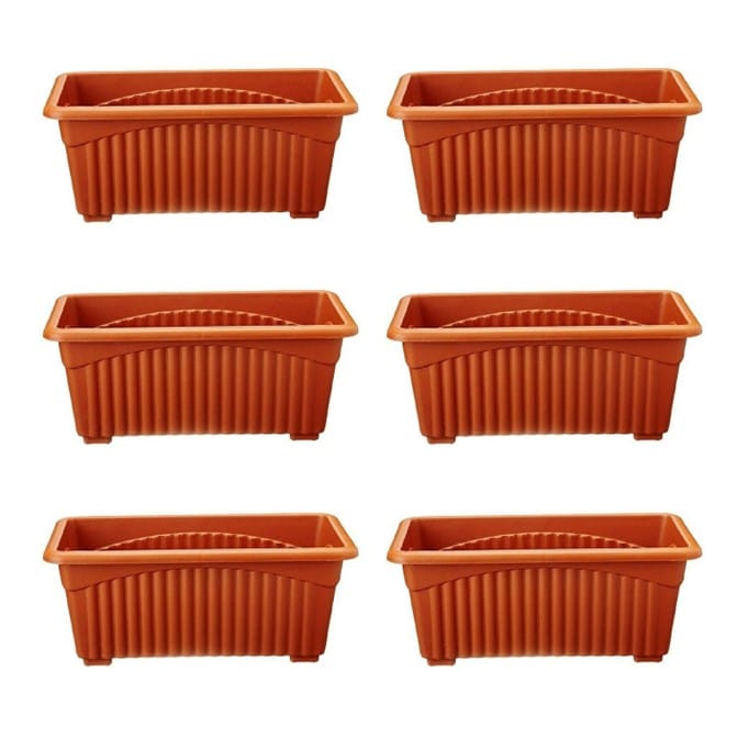 Set of 6 - 14 Inch Brown Premium Jupiter Rectangular Window Planter