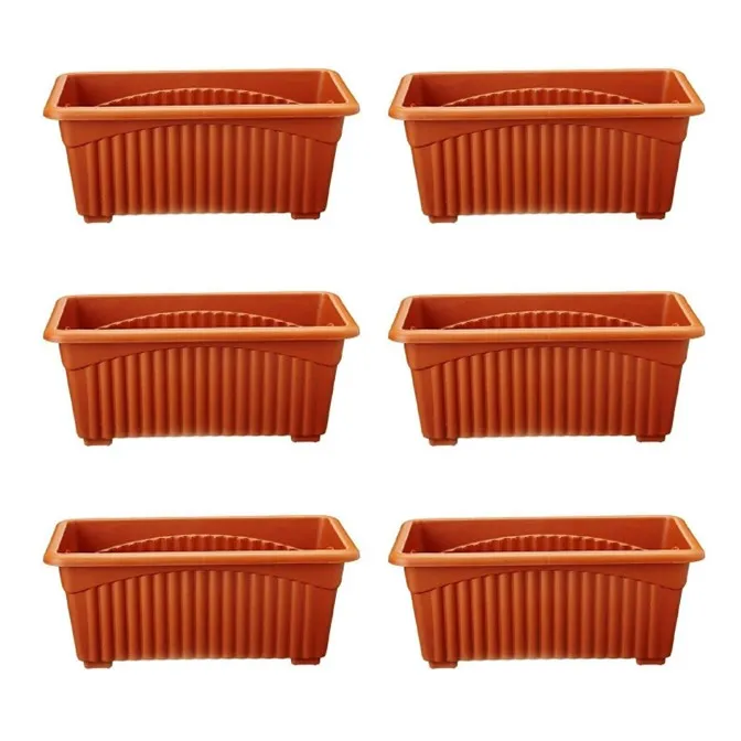 Set of 6 - 14 Inch Brown Premium Jupiter Rectangular Window Planter