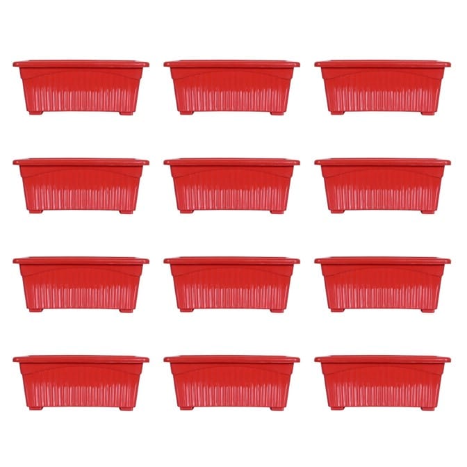Set of 12 - 14 Inch Red Premium Jupiter Rectangular Window Planter