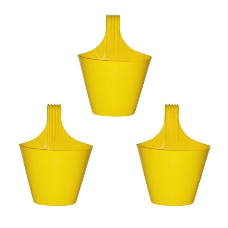 Set of 03 - 8 Inch Yellow Single Hook Hanging Plastic Pot