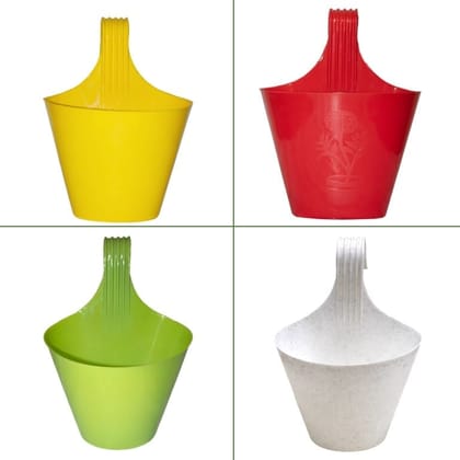 Buy Set of 04 - 8 Inch (White, Green, Red, Yellow) Single Hook Hanging Plastic Pot Online | Urvann.com