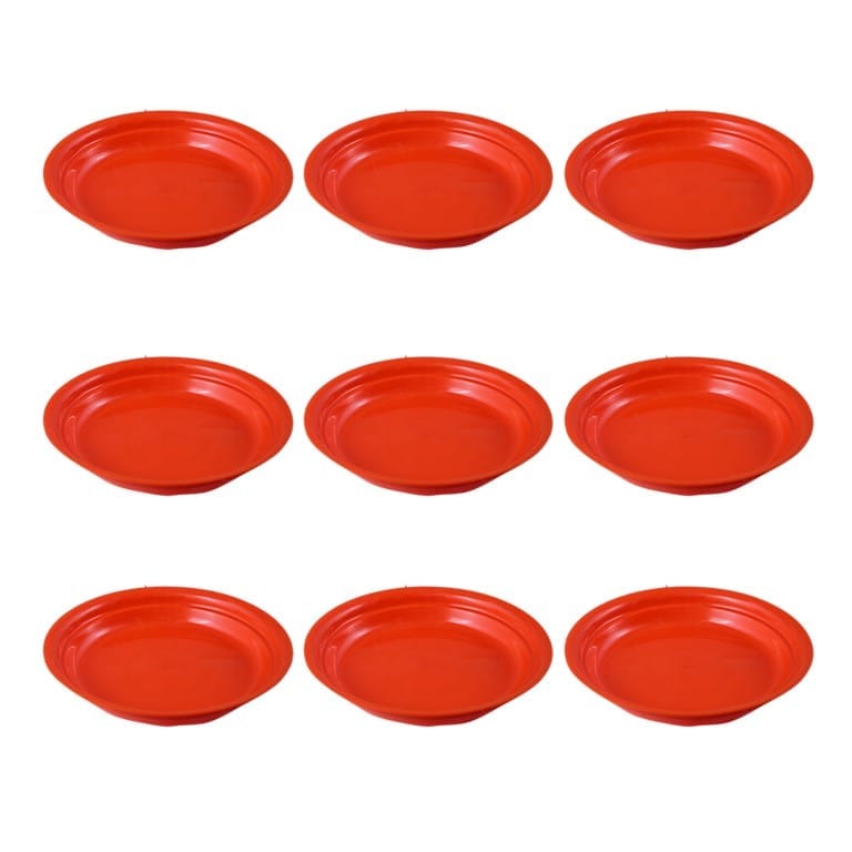 Set of 09 - 5 Inch Terracotta Red Premium Round Trays - To keep under the Pots