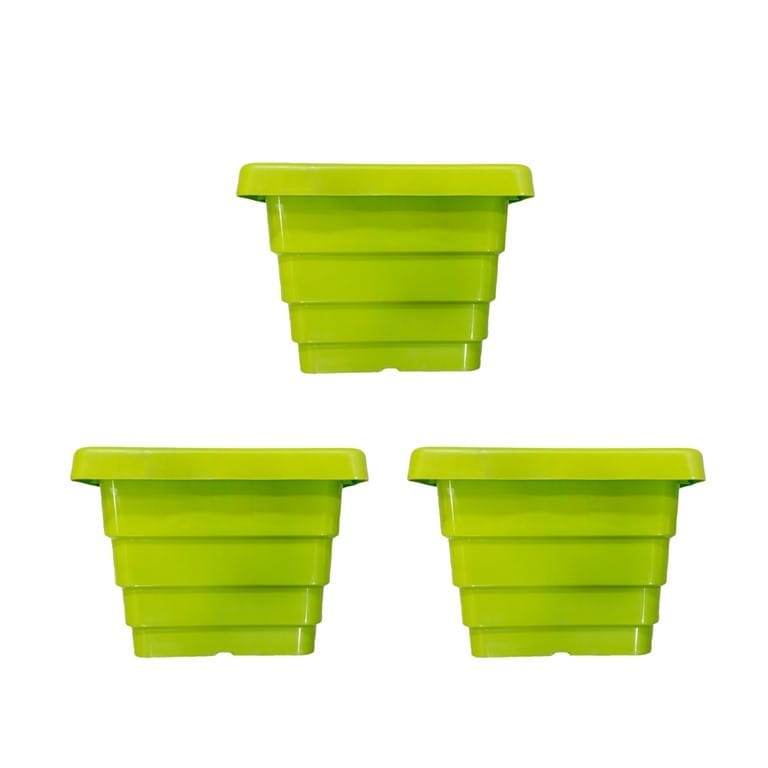 Set of 03 - 4 Inch Green Premium Orchid Square Plastic Pot