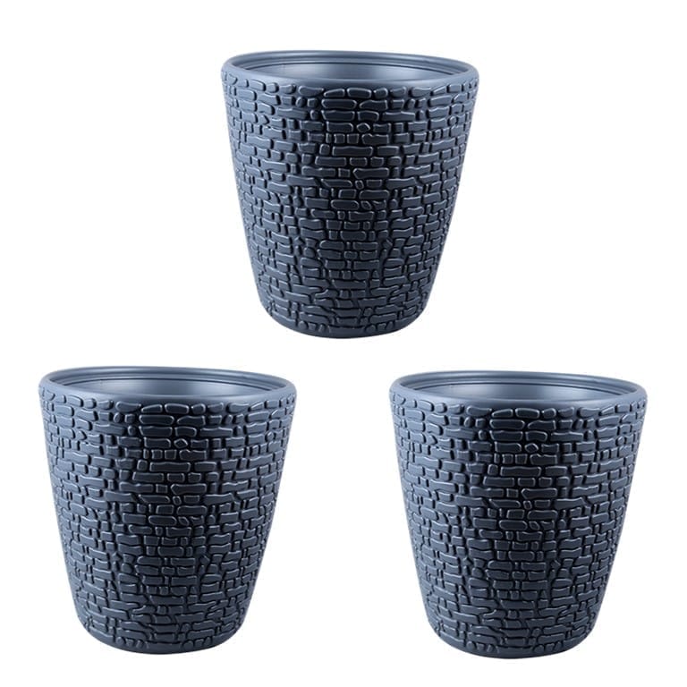 Set of 03 - 10 Inch Grey Premium Marble Plastic Pot
