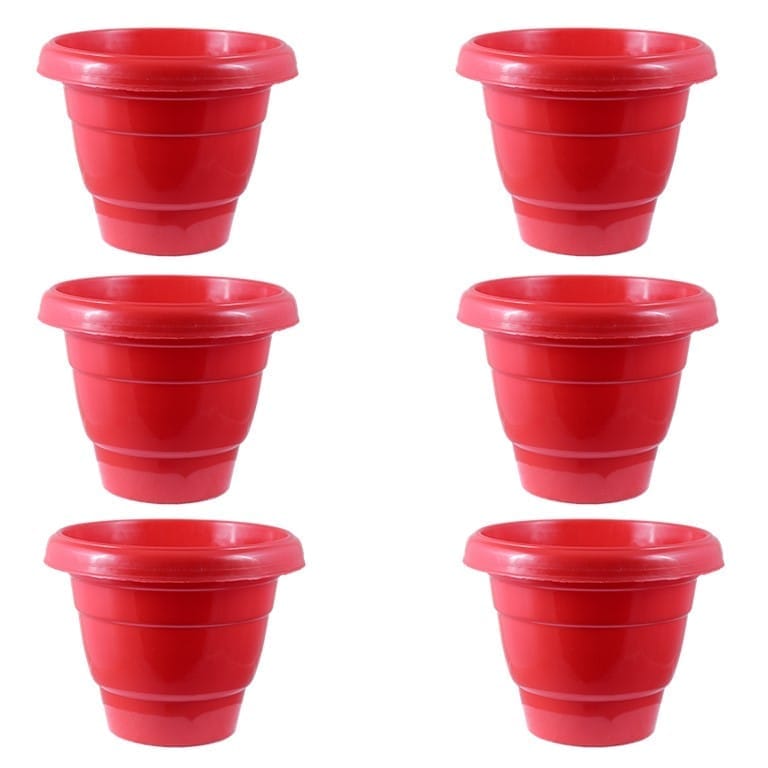 Set of 06 - 14 Inch Terracotta Red Classy Plastic Pot
