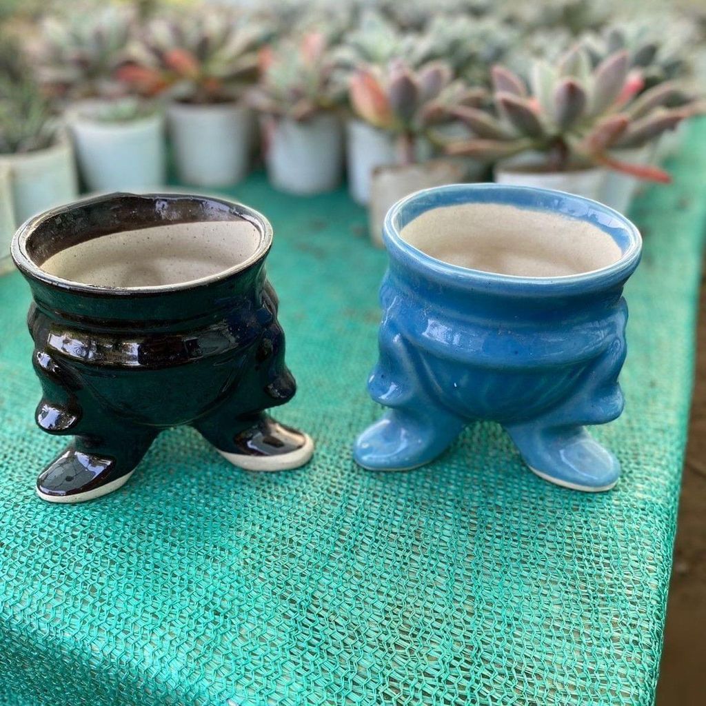 Set of 2 - 5 Inch Designer Ceramic Leg Pot (Colour may vary)