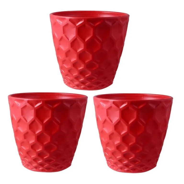 Set of 03 - 8 Inch Red Premium Royal Plastic Pot