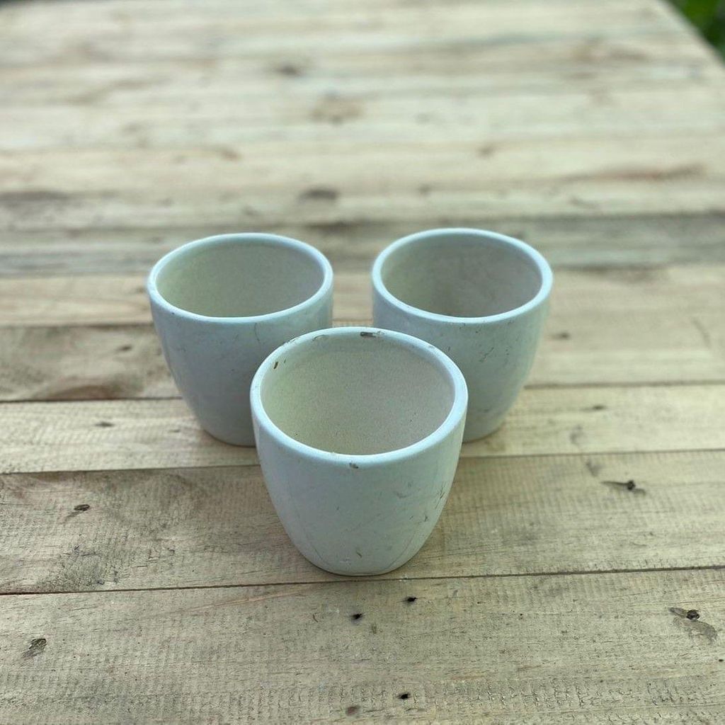 Set of 3 - 3 x 4 Inch White Elegant Cup Ceramic Pot,Pots:Ceramic Planters:Royal Ceramic Pots