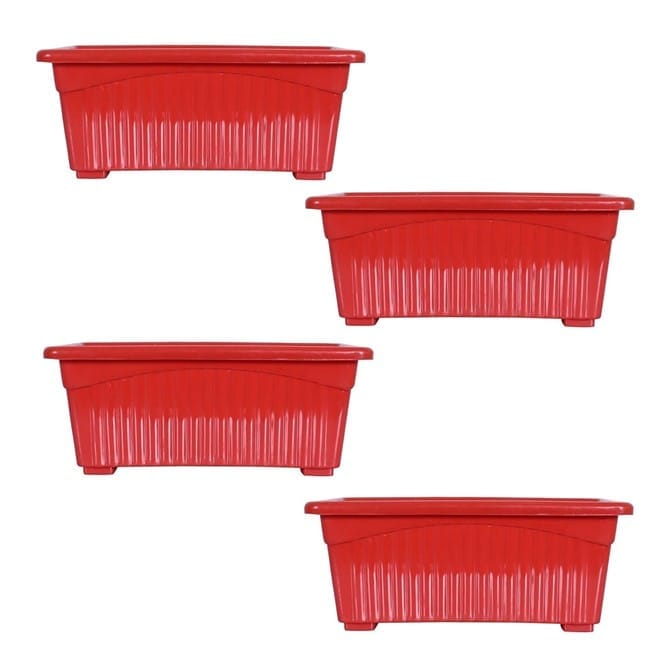 Set of 4 - 14 Inch Red Premium Jupiter Rectangular Window Planter