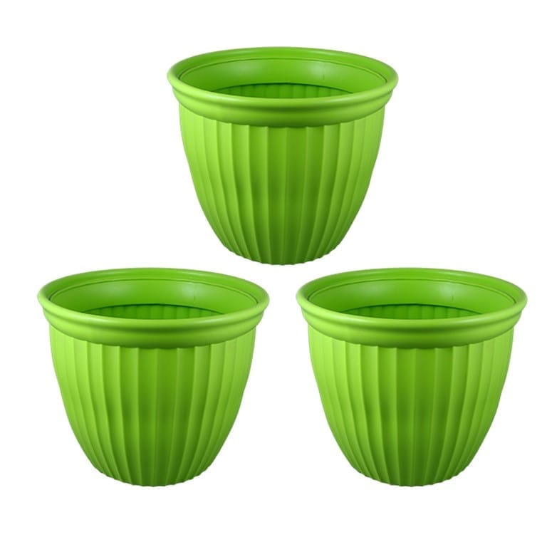 Set of 03 - 8 Inch Green Premium Lotus Heavy Plastic Pot