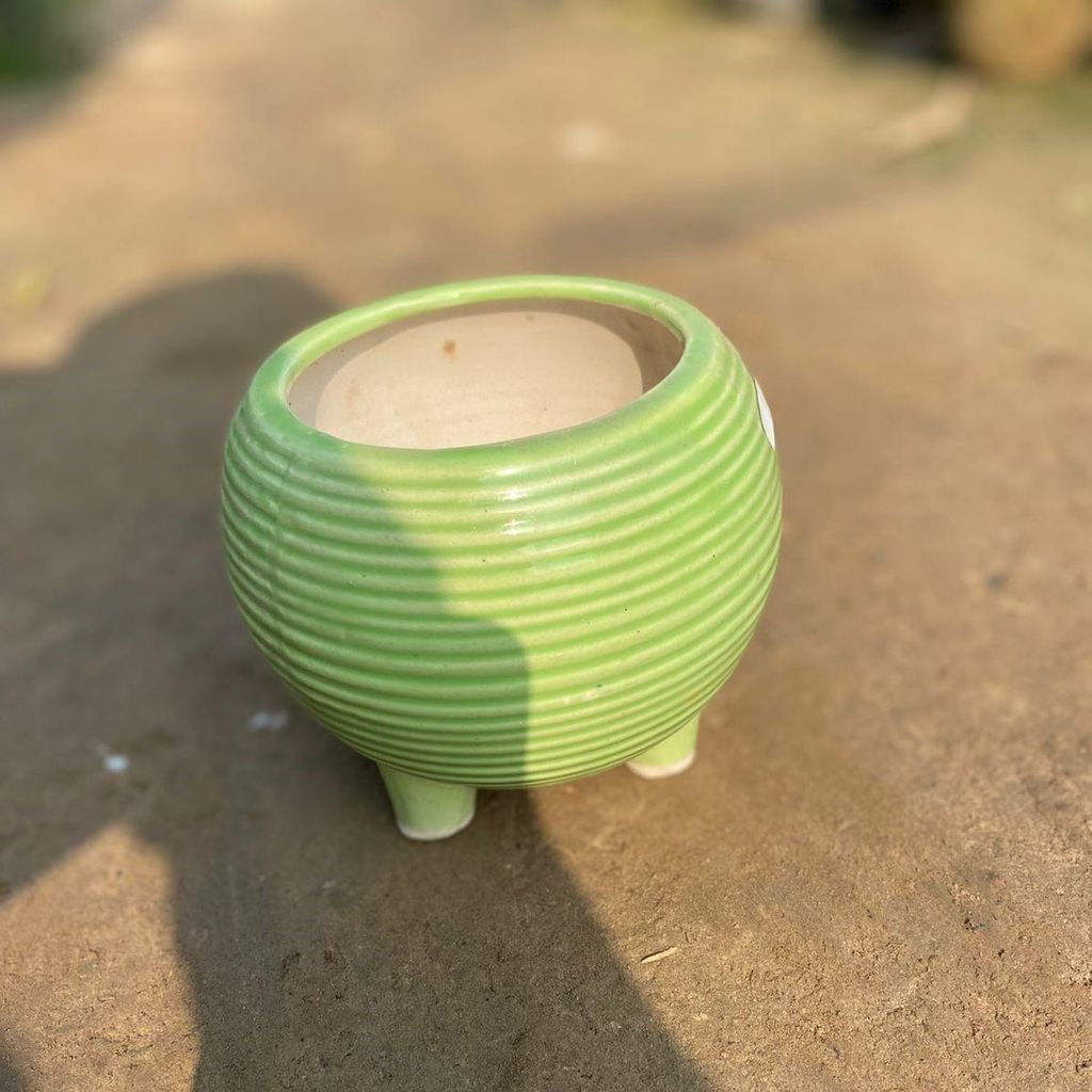 5 Inch Green Handi Designer Ceramic Leg Pot,Pots:Ceramic Planters:Royal Ceramic Pots