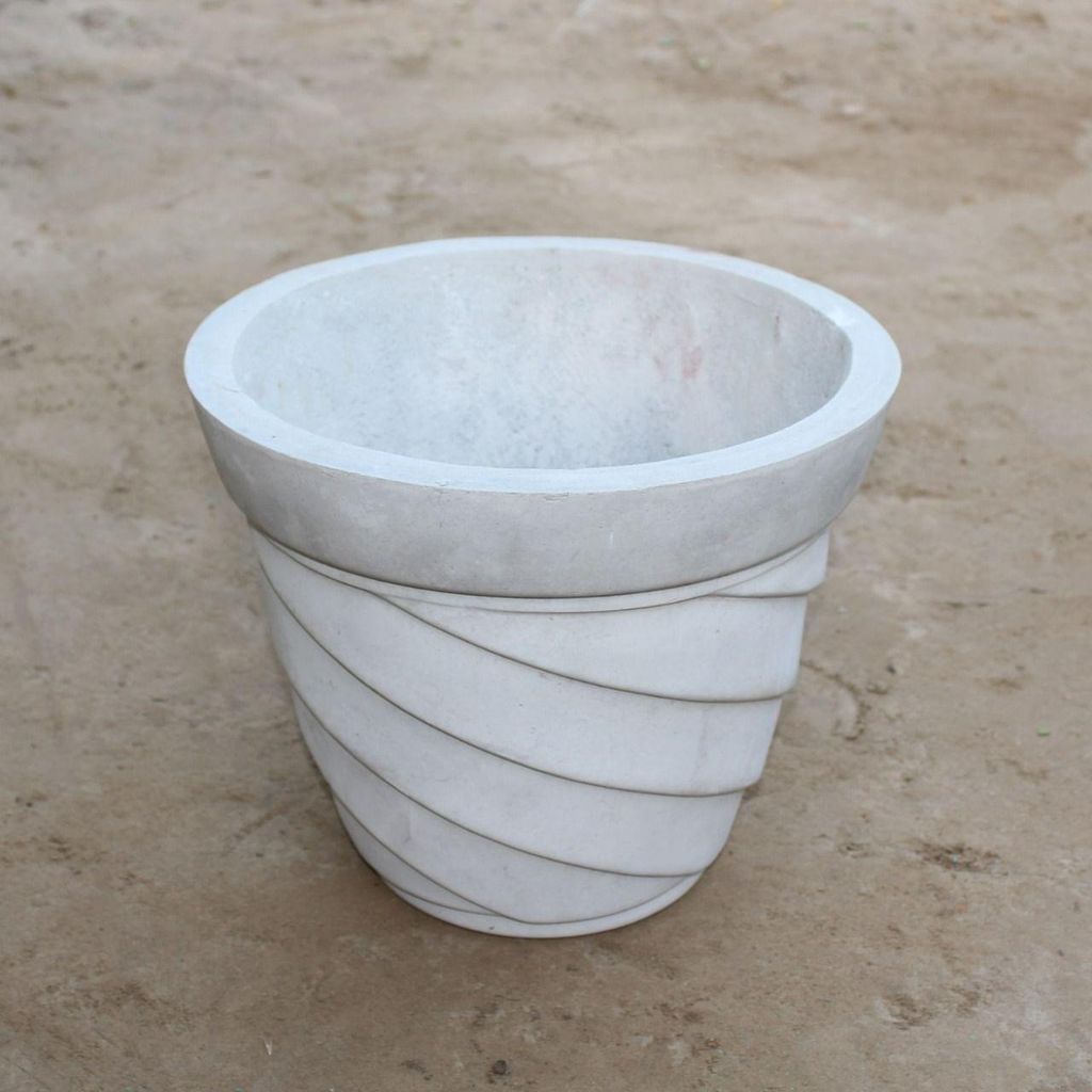 12 Inch White Spiral Designer Cement Pot