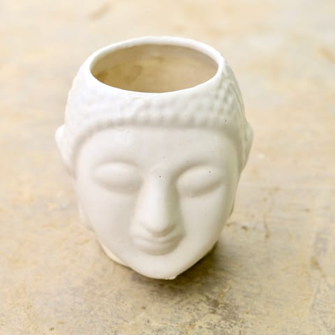 6 Inch Classy White Buddha Ceramic Pot