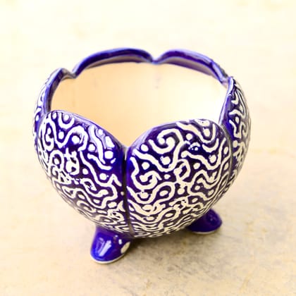 Buy 6 Inch Blue Legged Designer Ceramic Pot (any design) Online | Urvann.com