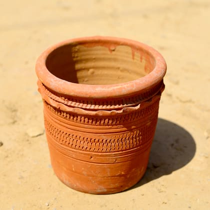 Buy 8 Inch Cylindrical Designer Clay Pot (any design) in 8 inch Nursery Pot Online | Urvann.com
