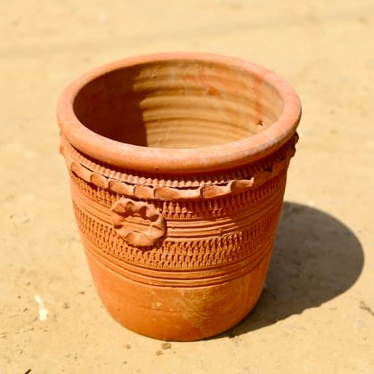 Buy 10 Inch Cylindrical Designer Clay Pot (any design) in 10 inch Nursery Pot Online | Urvann.com