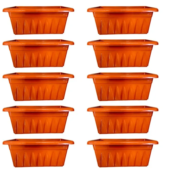 Set of 10 - 24 Inch Terracotta Red Premium Supreme Window Plastic Planter