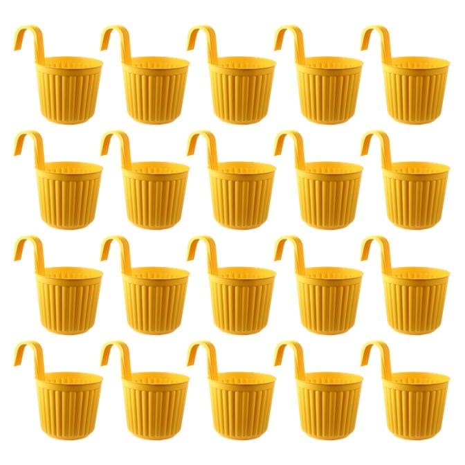 Set of 20 - 7 Inch Yellow Railing Single Hook Hanging Plastic Pots
