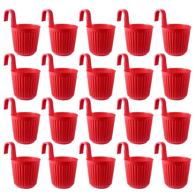 Set of 20 - 7 Inch Red Railing Single Hook Hanging Plastic Pots