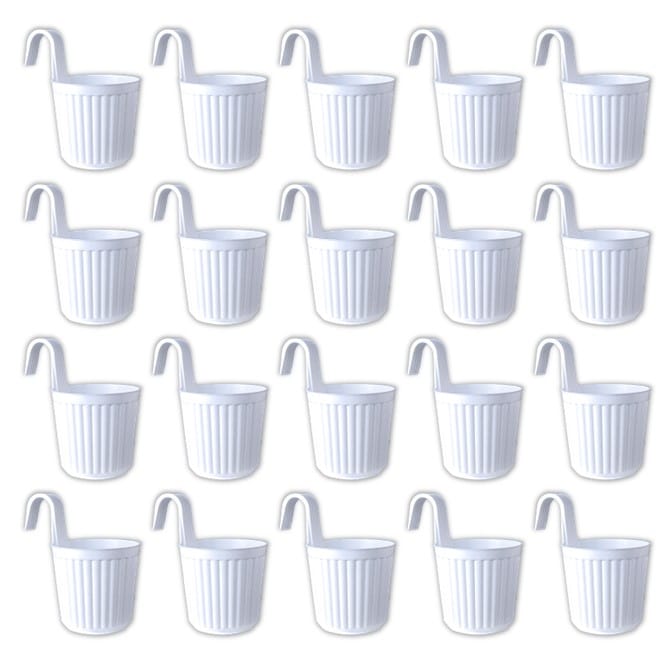Set of 20 - 7 Inch White Railing Single Hook Hanging Plastic Pot