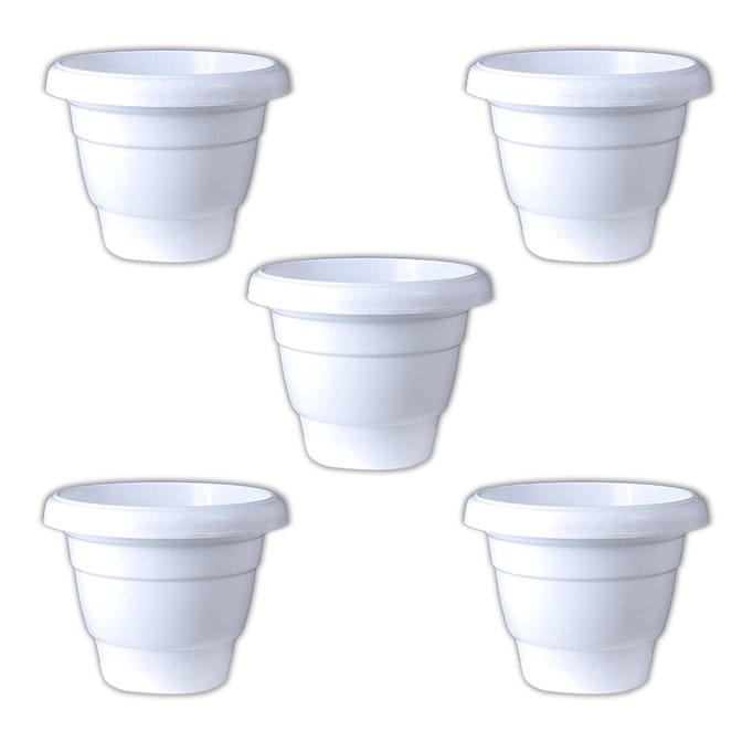 Buy Set of 05 - 16 Inch White Classy Plastic Pot Online | Urvann.com Set of 05 - 16 Inch White Classy Plastic Pot